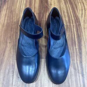 ECCO Women's Felicia Mary Jane Navy Blue Leather Wedge Comfort Heel Shoes 10